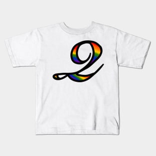 Rainbow Cursive Letter Q Kids T-Shirt